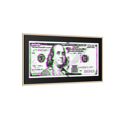100 Dollars Bill - Green/Magenta Glitch - Framed Canvas