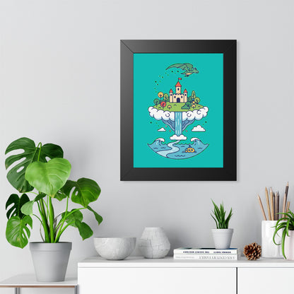 Floating Castle Dragon - Magical Fantasy Island - Framed Poster