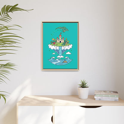 Floating Castle Dragon - Magical Fantasy Island - Framed Canvas