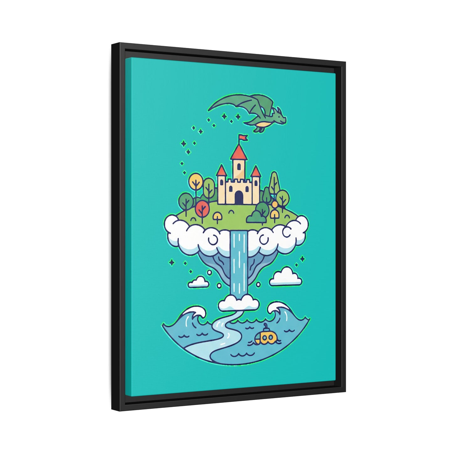 Floating Castle Dragon - Magical Fantasy Island - Framed Canvas