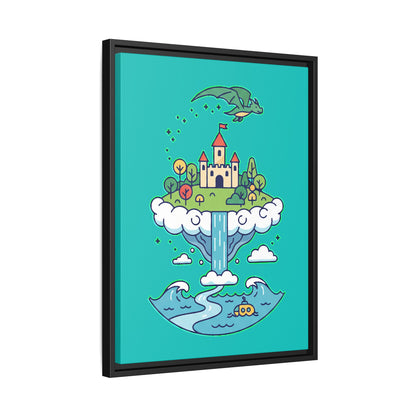 Floating Castle Dragon - Magical Fantasy Island - Framed Canvas