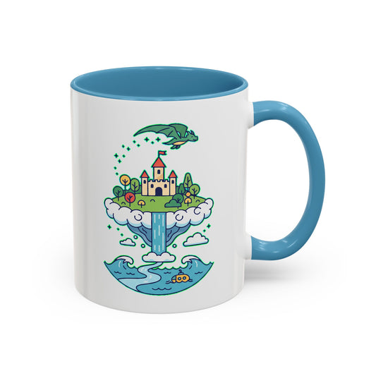 Floating Castle Dragon - Magical Fantasy Island - Color Accent Mug