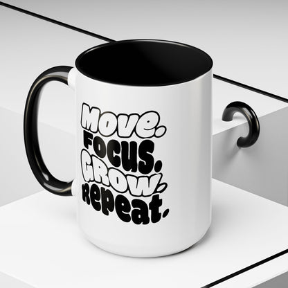 Move. Focus. Grow. Repeat. - Color Accent Mug