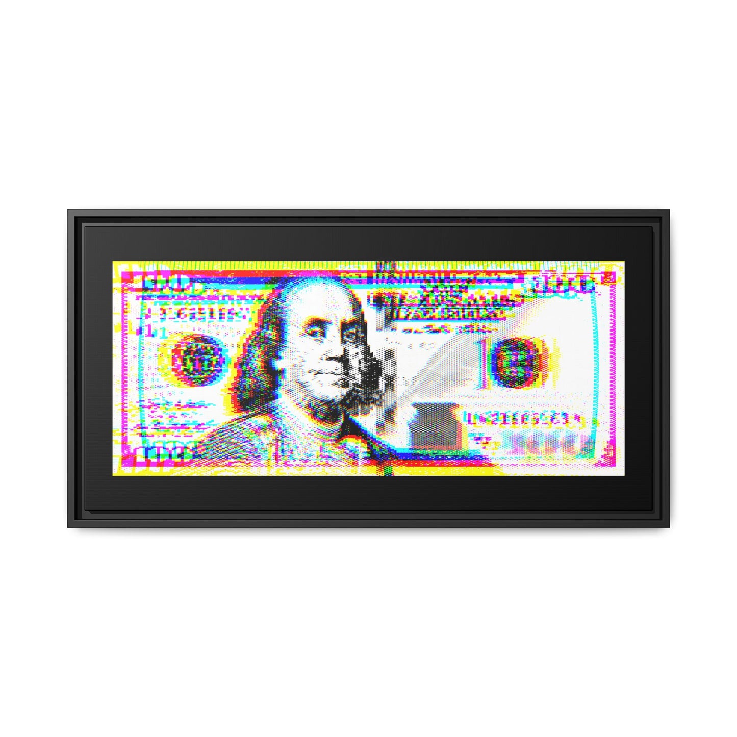 100 Dollars Bill - Neon Color Explosion - Framed Canvas