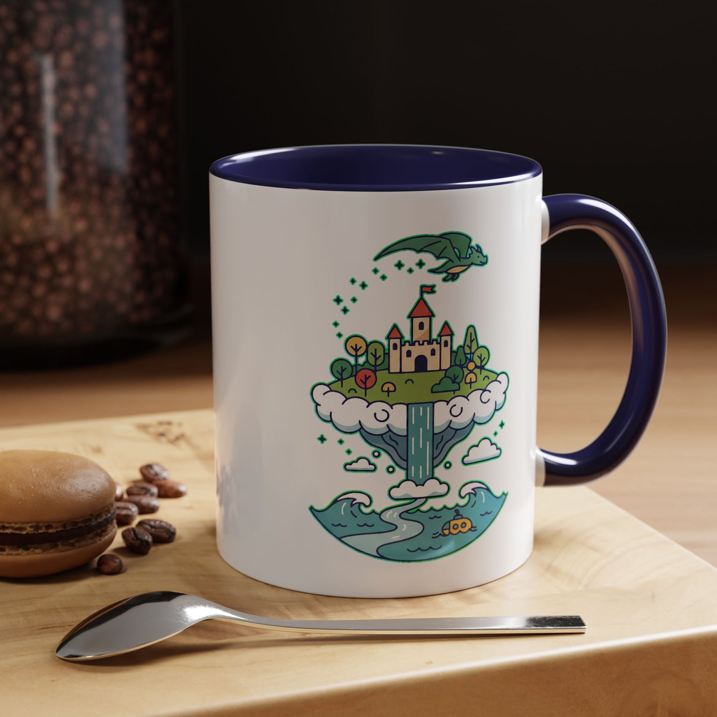 Floating Castle Dragon - Magical Fantasy Island - Color Accent Mug