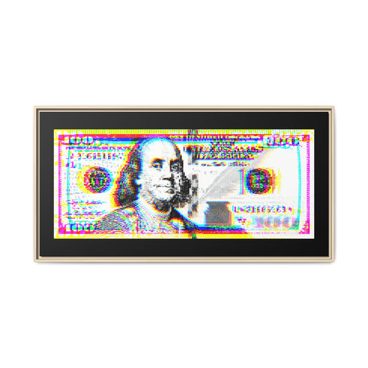 100 Dollars Bill - Neon Color Explosion - Framed Canvas