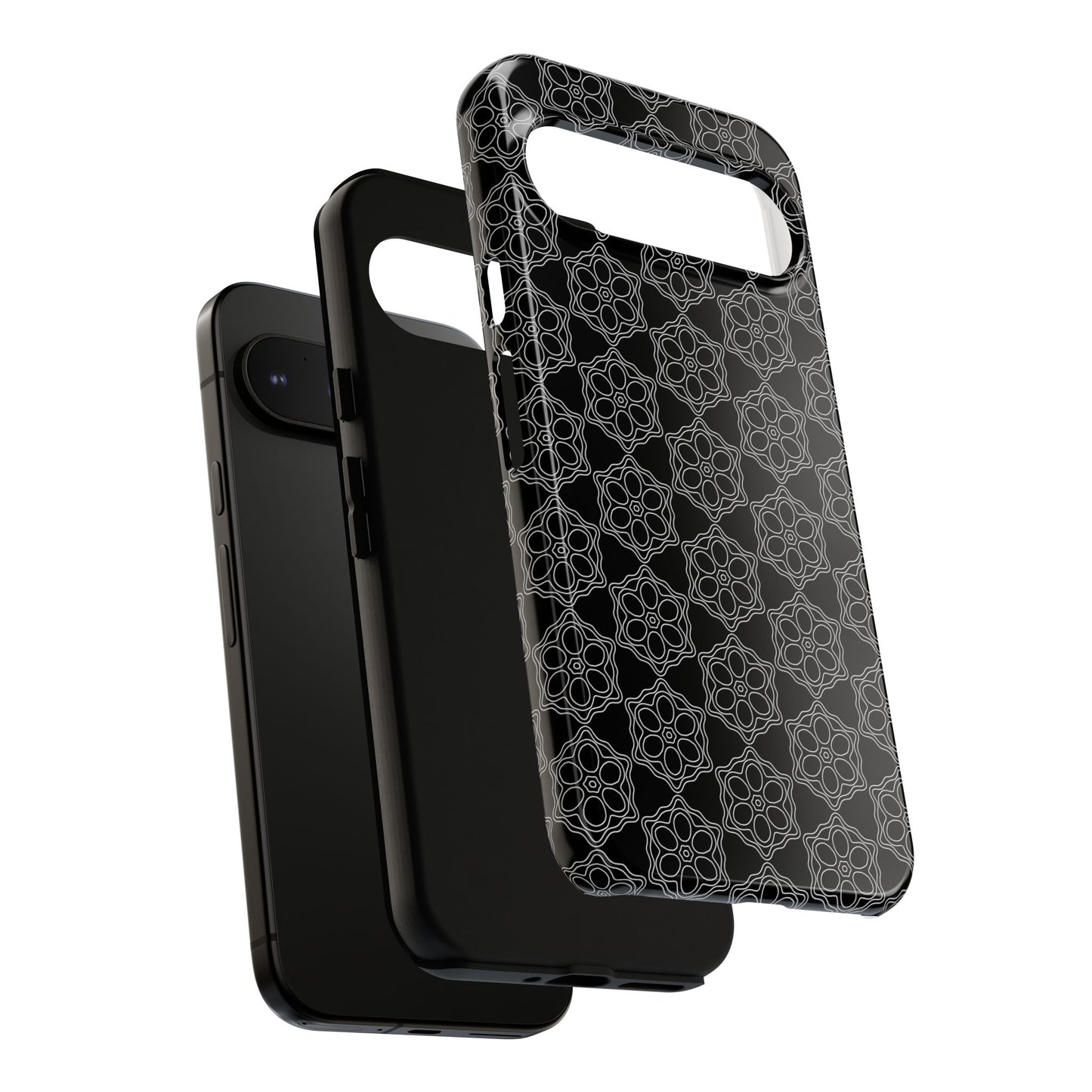 Geometric Pattern Phone Case, Dark Floral Case for Tough Protection, Stylish Smartphone Accessory, Gift for Tech Lovers, Trendy Mobile Cover