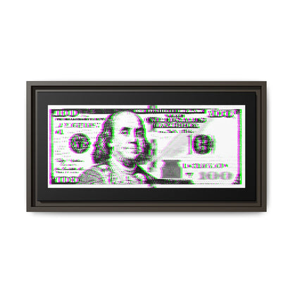 100 Dollars Bill - Green/Magenta Glitch - Framed Canvas