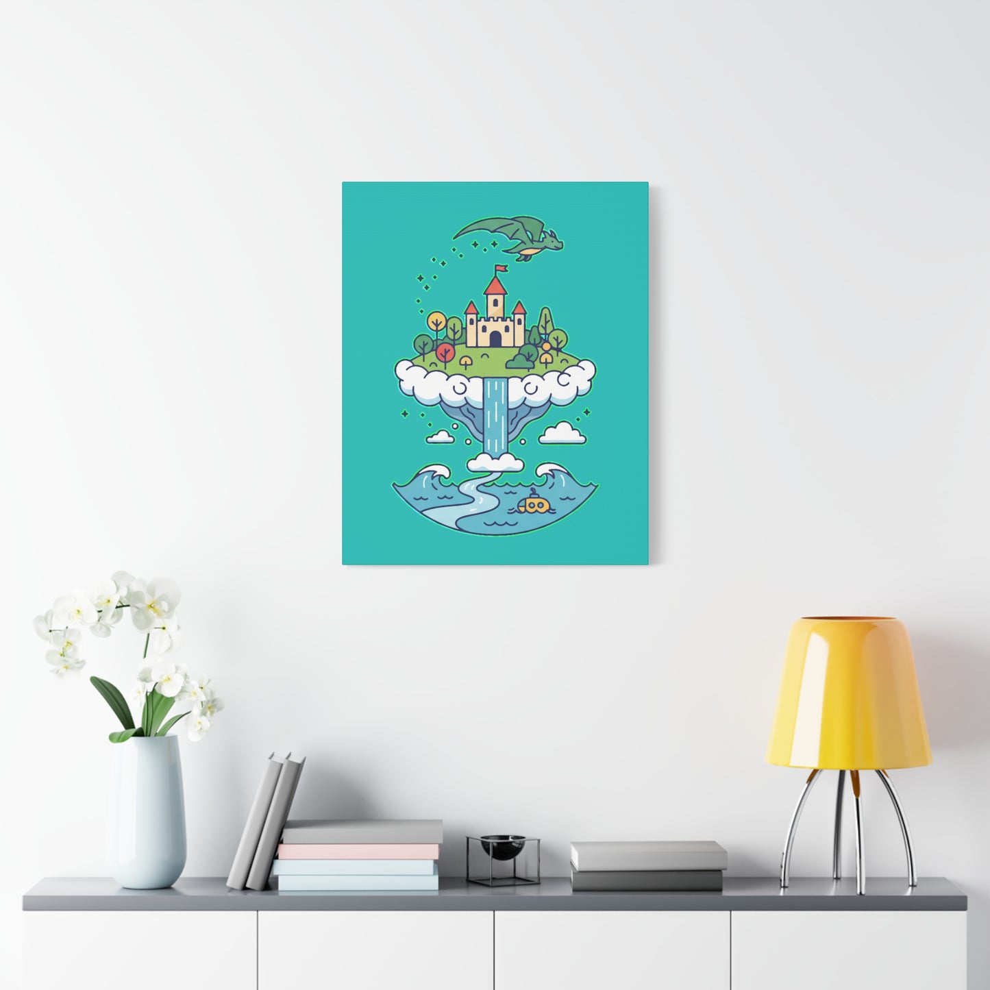 Floating Castle Dragon - Magical Fantasy Island - Canvas