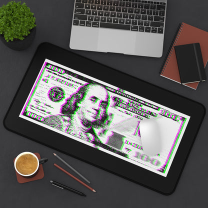 100 Dollars Bill - Green/Magenta Glitch - Desk Mat