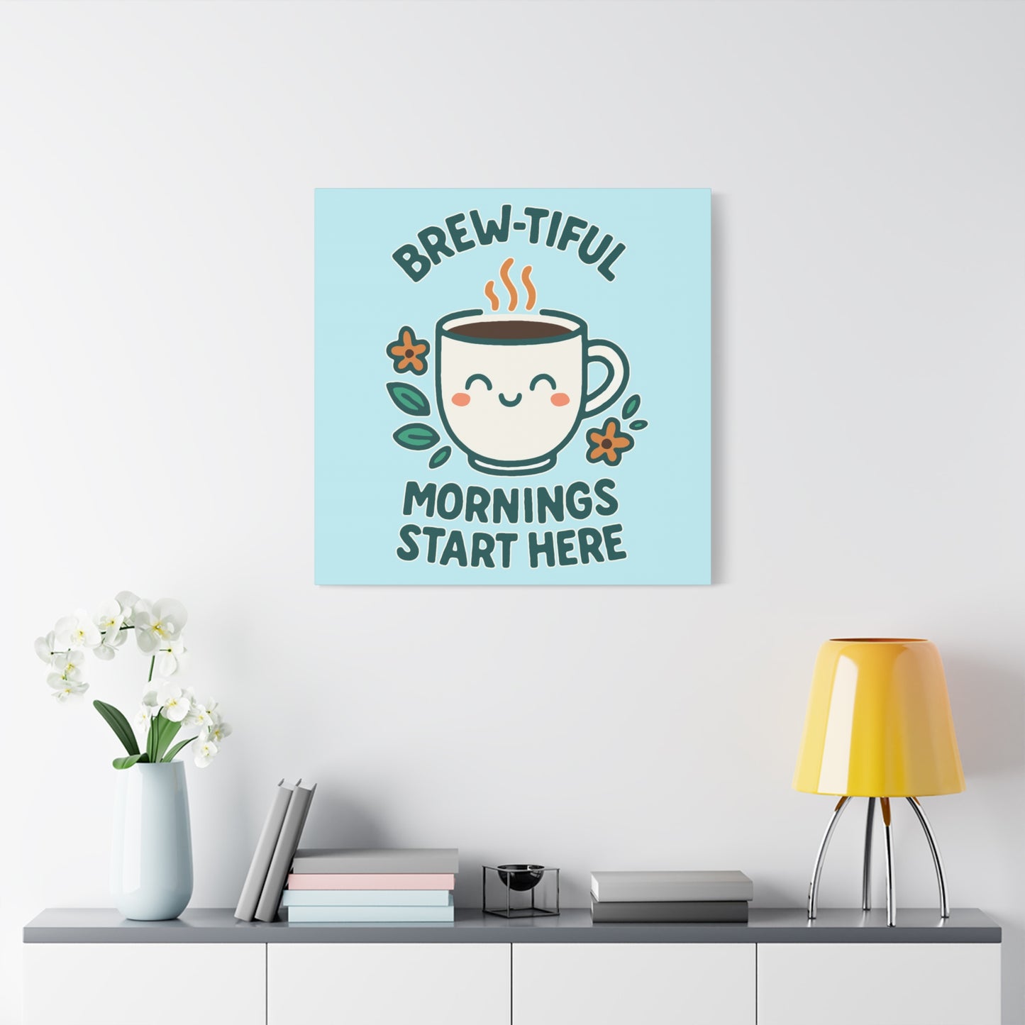 Canvas Wall Art, Brew-tiful Mornings Wall Decor, Coffee Lovers Gift, Kitchen Decoration, Cozy Home Art, Cute Canvas Print