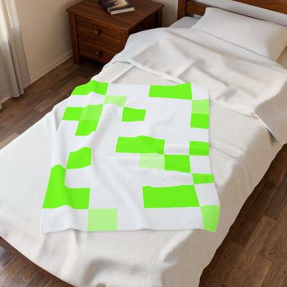 Lime Green Pixel Grid - Plush Blanket
