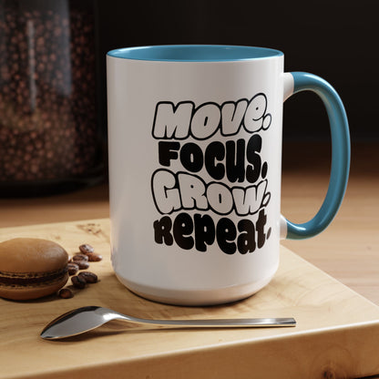 Move. Focus. Grow. Repeat. - Color Accent Mug
