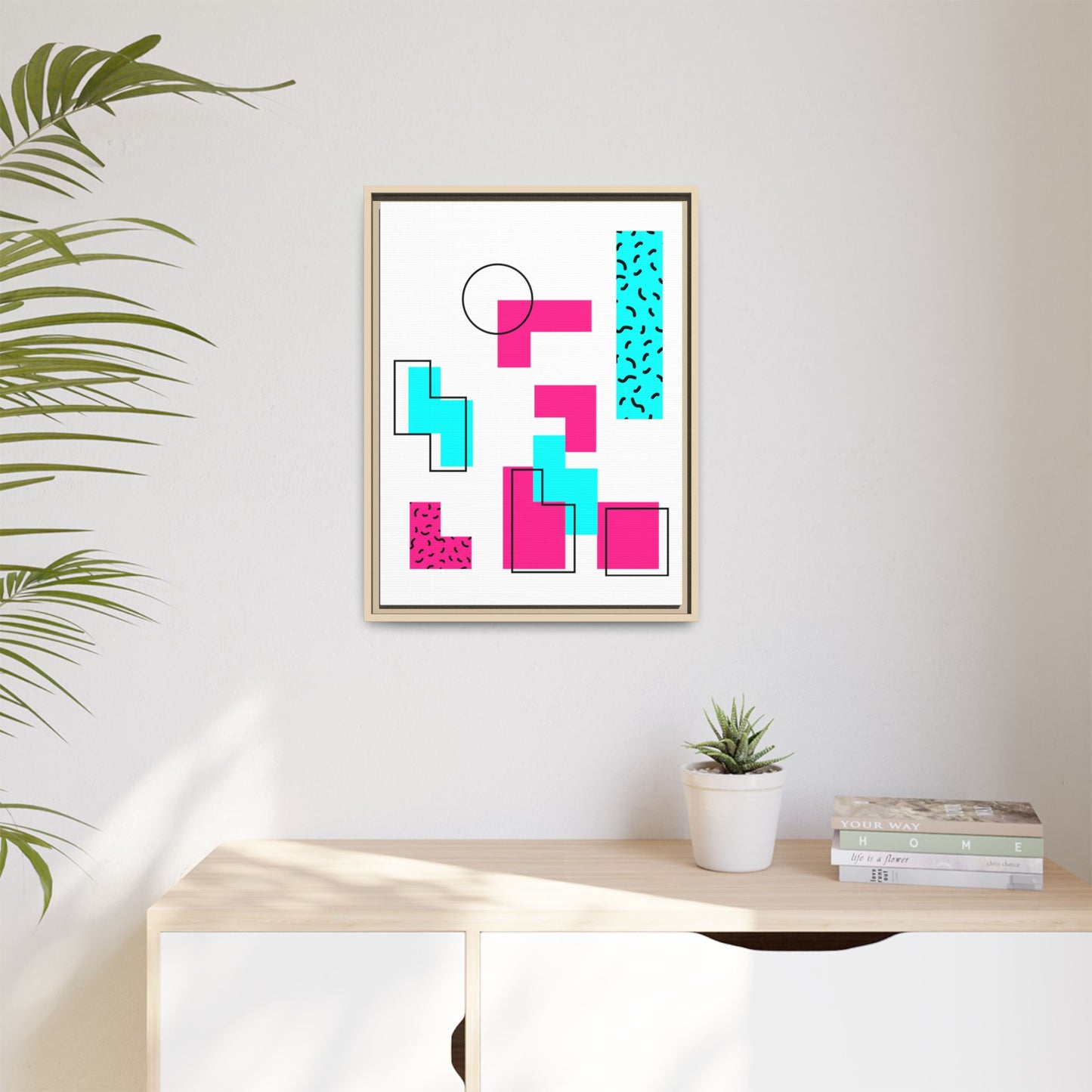 Retro Geometric Vibes - Framed Canvas