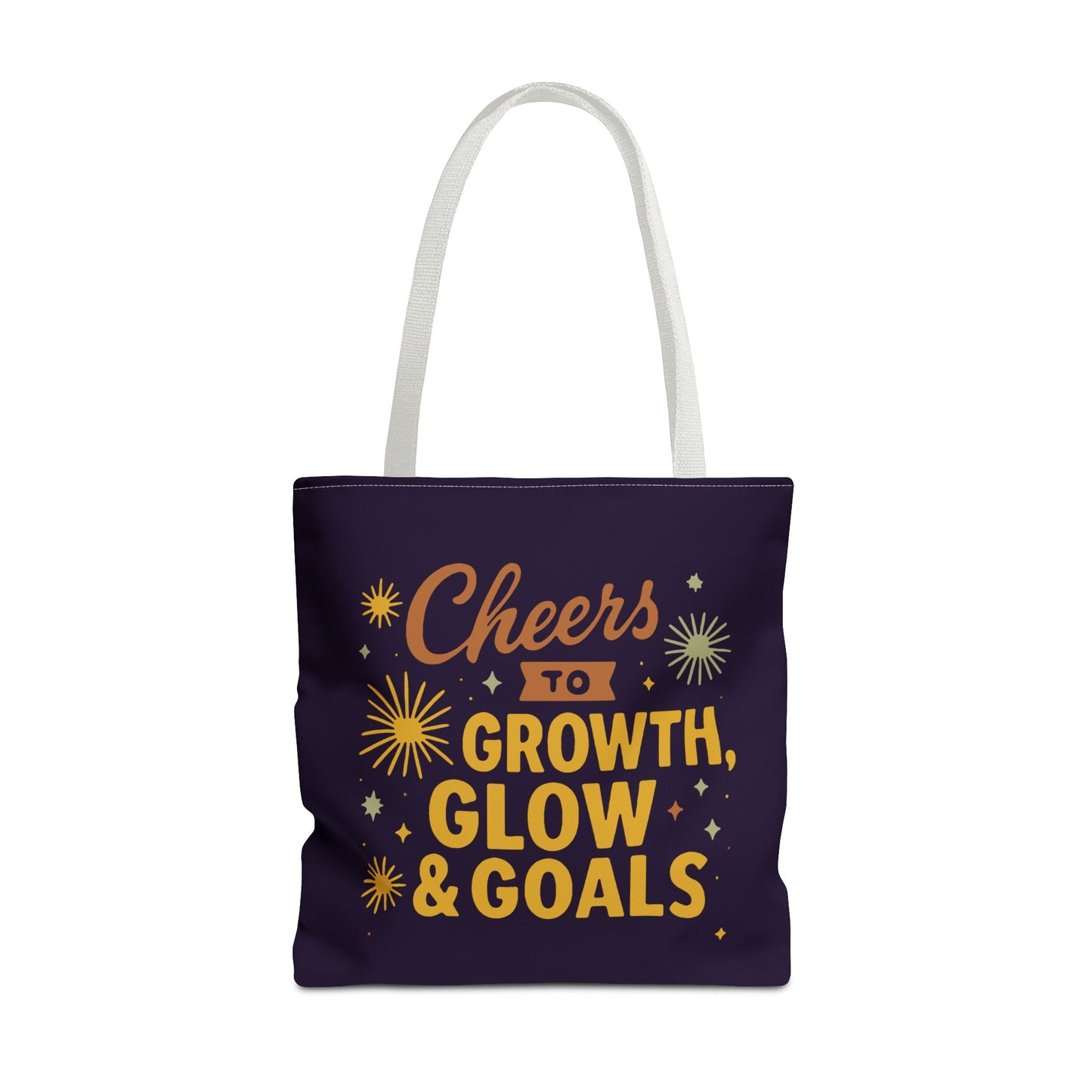 Cheers to Growth Tote Bag, Motivational Gift for Goals, Daily Use, Eco-Friendly Shopping, Inspirational Quotes, New Year's Vibes