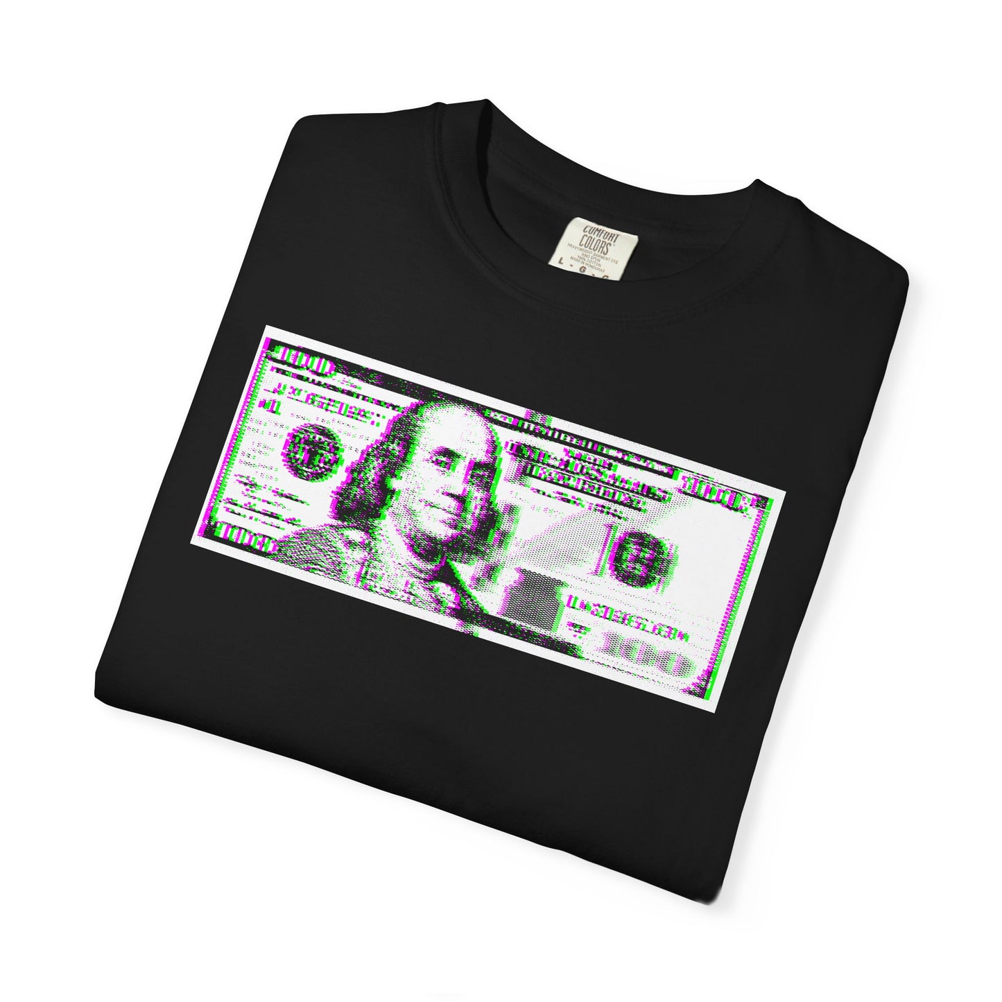 100 Dollars Bill - Green/Magenta Glitch - T-Shirt