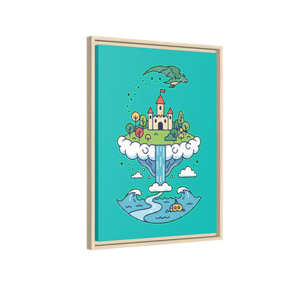Floating Castle Dragon - Magical Fantasy Island - Framed Canvas