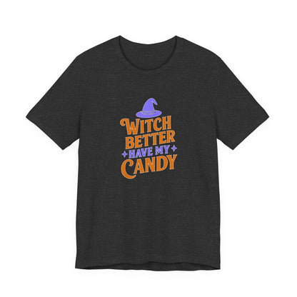 Halloween Witch Candy Tee, Funny Halloween Shirt, Unisex Halloween T-Shirt, Casual Fall Apparel, Trick or Treat Outfit