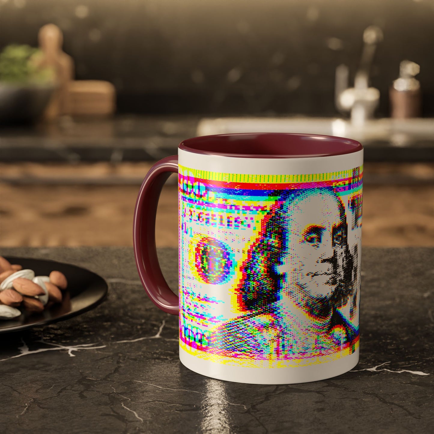 100 Dollars Bill - Neon Color Explosion - Color Accent Mug