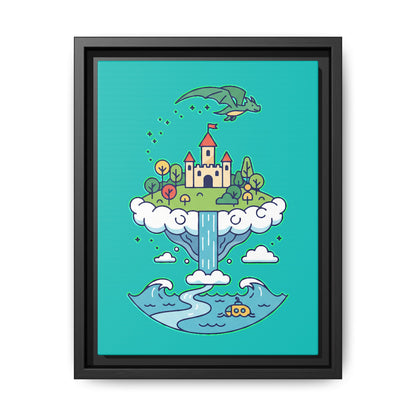 Floating Castle Dragon - Magical Fantasy Island - Framed Canvas