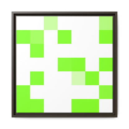 Lime Green Pixel Grid - Framed Canvas