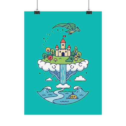 Floating Castle Dragon - Magical Fantasy Island - Poster