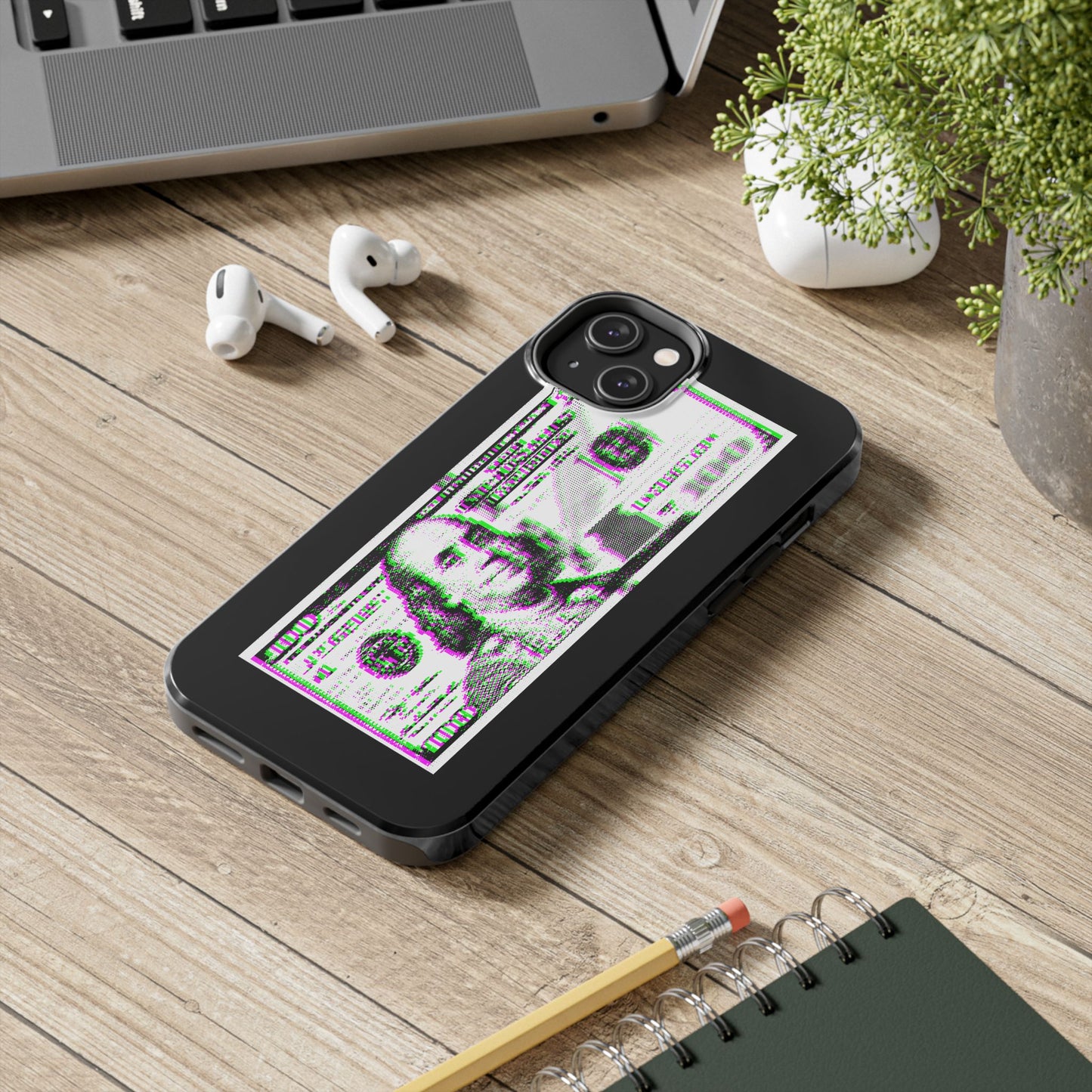 100 Dollars Bill - Green/Magenta Glitch - Phone Case