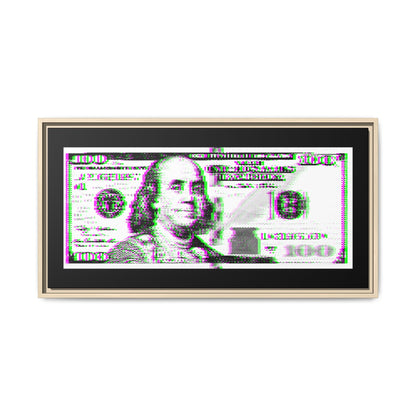 100 Dollars Bill - Green/Magenta Glitch - Framed Canvas