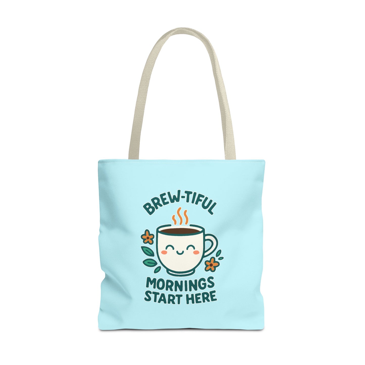 Brew-tiful Mornings Tote Bag, Cute Coffee Lover Gift, Reusable Grocery Bag, Spring Picnic Essentials, Motivational Quote Tote