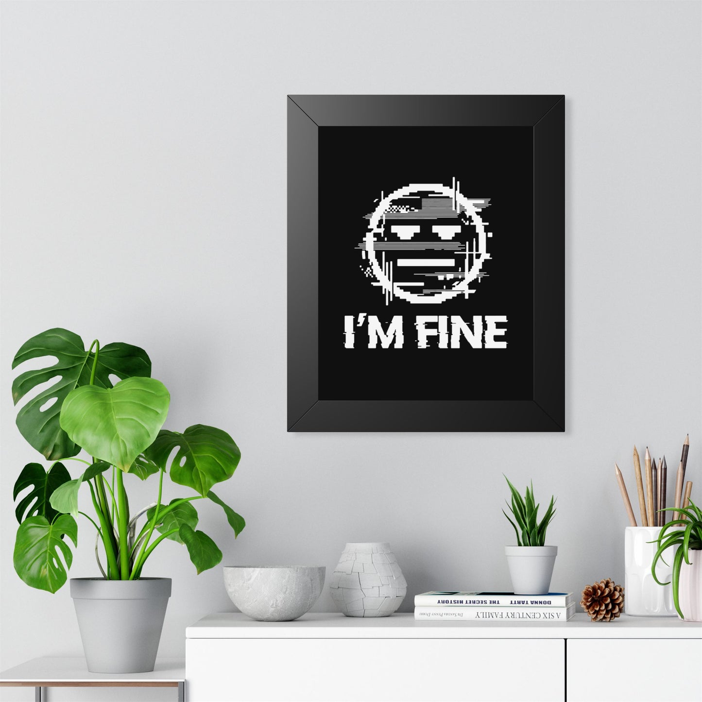 I’m Fine Glitched Smiley - Framed Poster