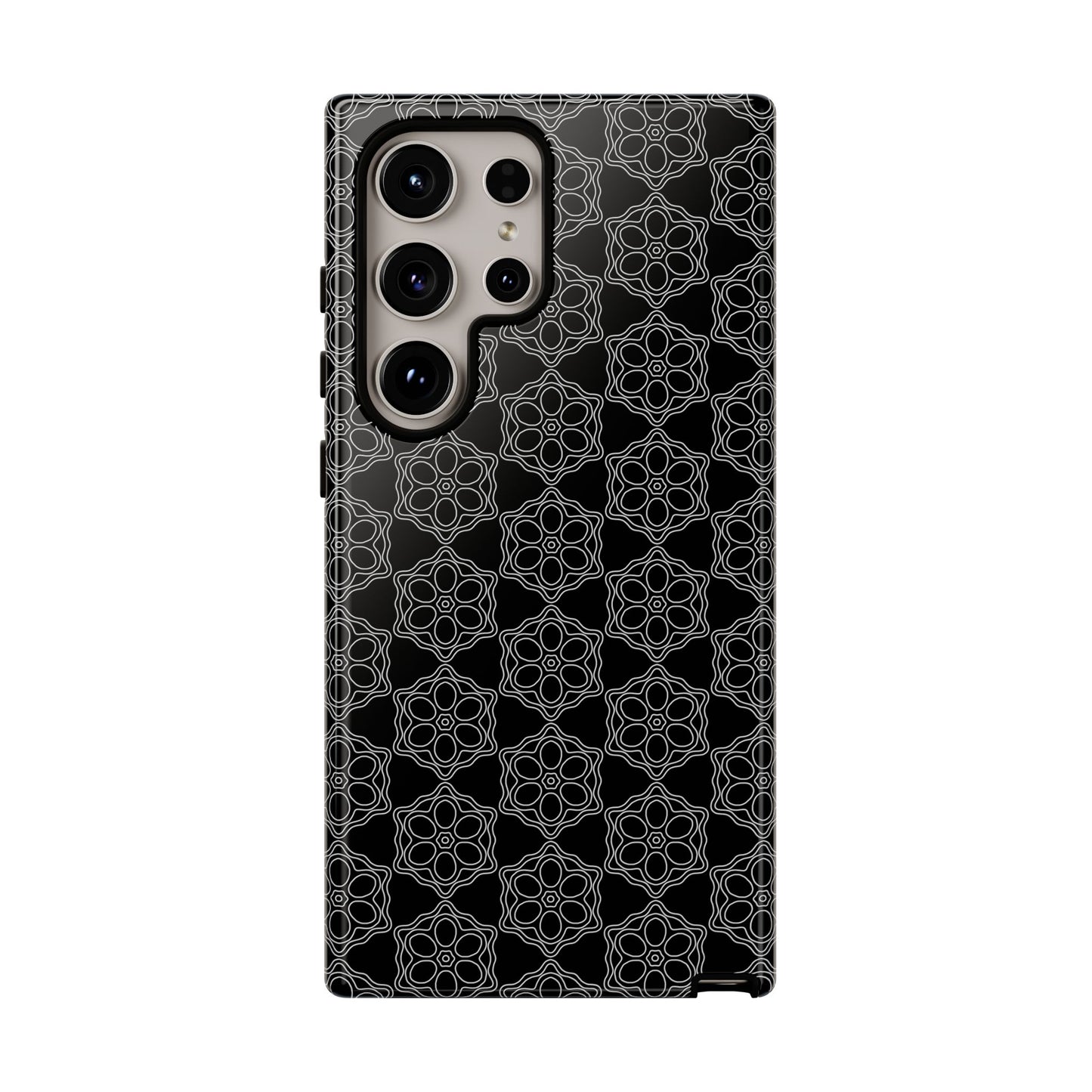 Geometric Pattern Phone Case, Dark Floral Case for Tough Protection, Stylish Smartphone Accessory, Gift for Tech Lovers, Trendy Mobile Cover