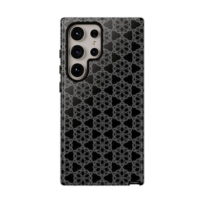 Geometric Pattern Phone Case, Dark Floral Case for Tough Protection, Stylish Smartphone Accessory, Gift for Tech Lovers, Trendy Mobile Cover