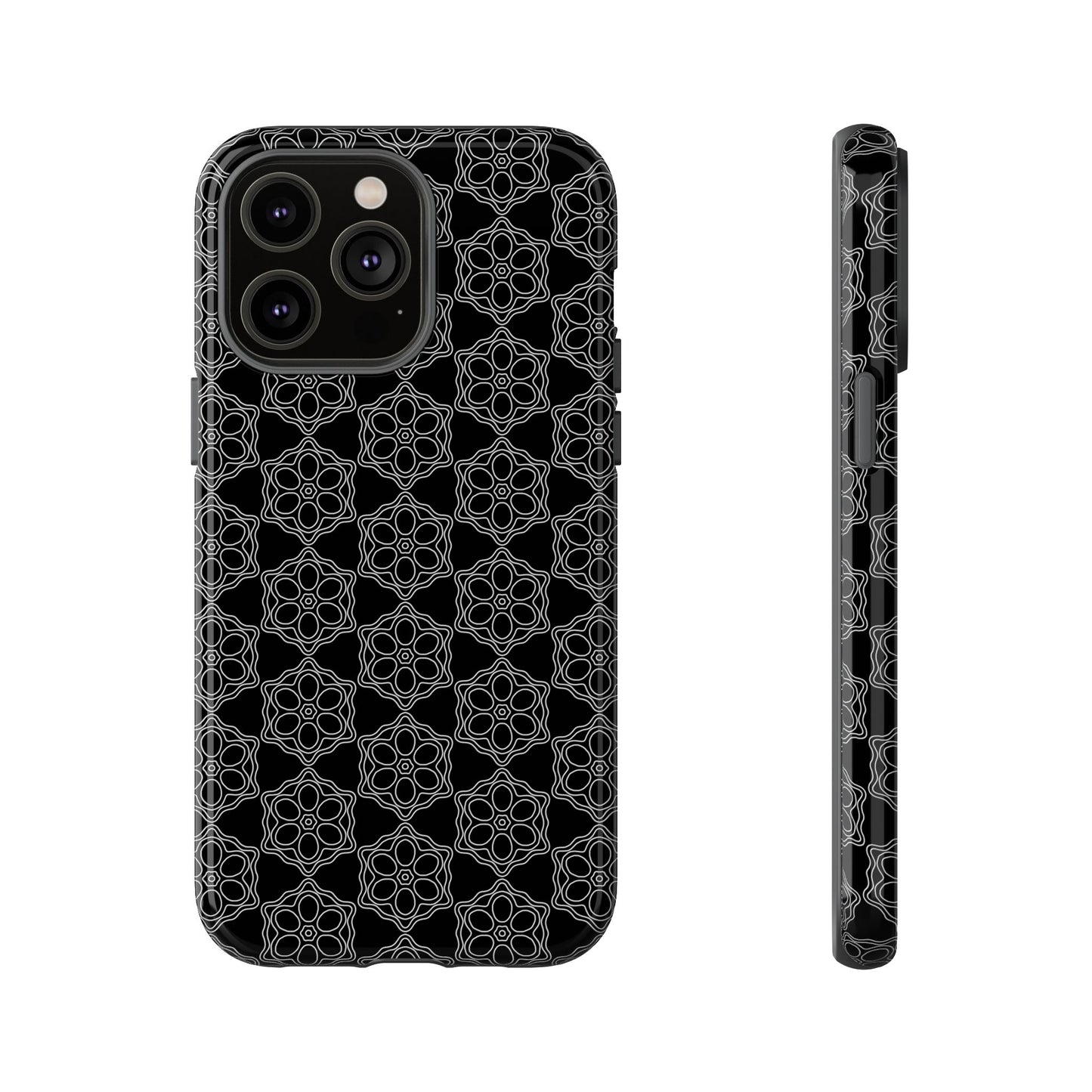 Geometric Pattern Phone Case, Dark Floral Case for Tough Protection, Stylish Smartphone Accessory, Gift for Tech Lovers, Trendy Mobile Cover