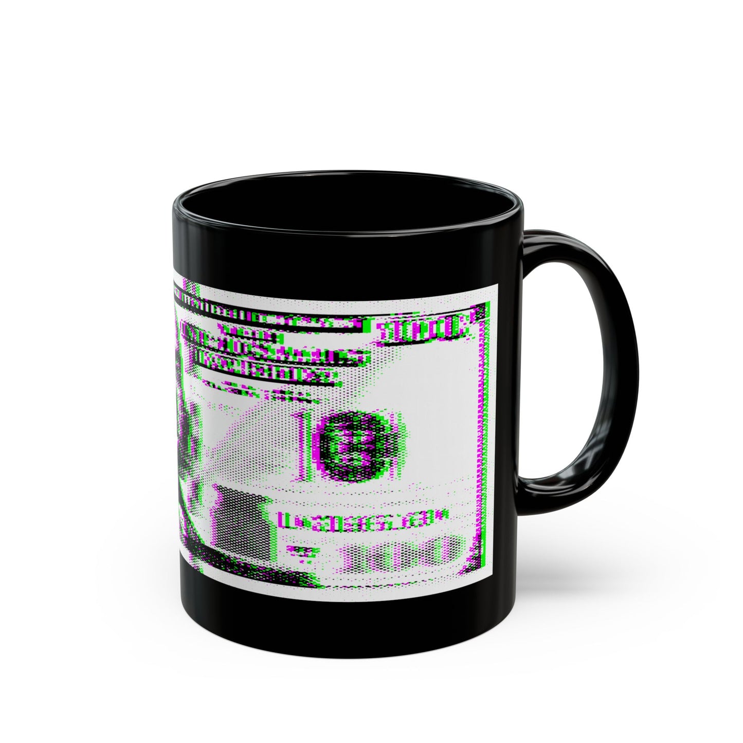 100 Dollars Bill - Green/Magenta Glitch - Black Mug