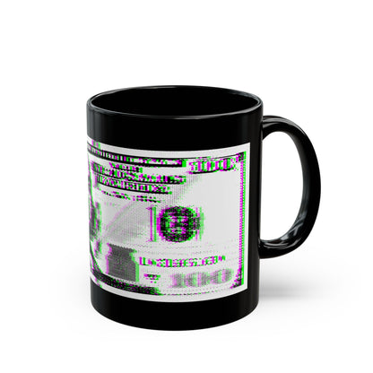 100 Dollars Bill - Green/Magenta Glitch - Black Mug
