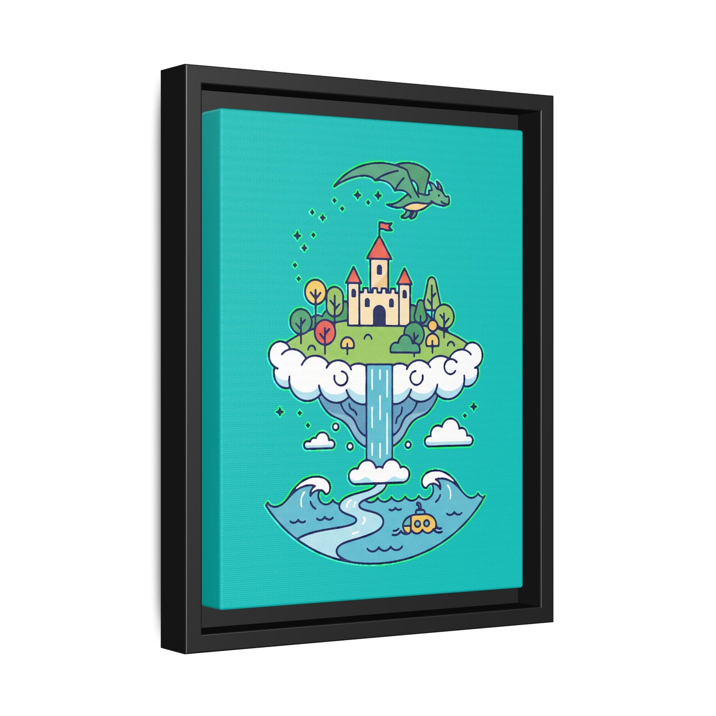 Floating Castle Dragon - Magical Fantasy Island - Framed Canvas