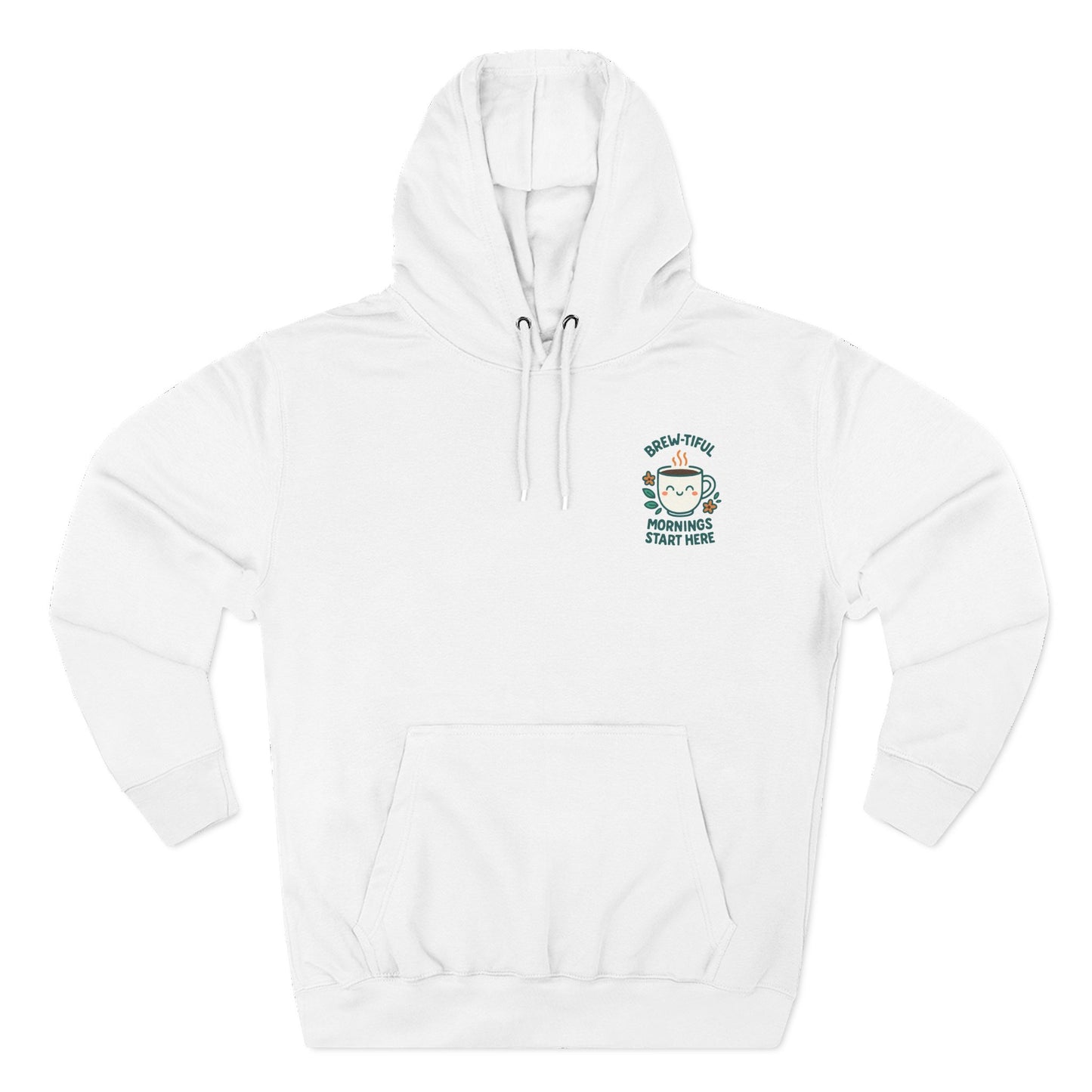 Brew-tiful Mornings Start Here, Cozy Three-Panel Fleece Hoodie, Perfect for Fall, Casual Outfit, Gift for Her, Layering Essential, Relaxed Style