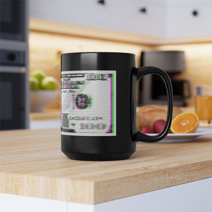 100 Dollars Bill - Green/Magenta Glitch - Black Mug