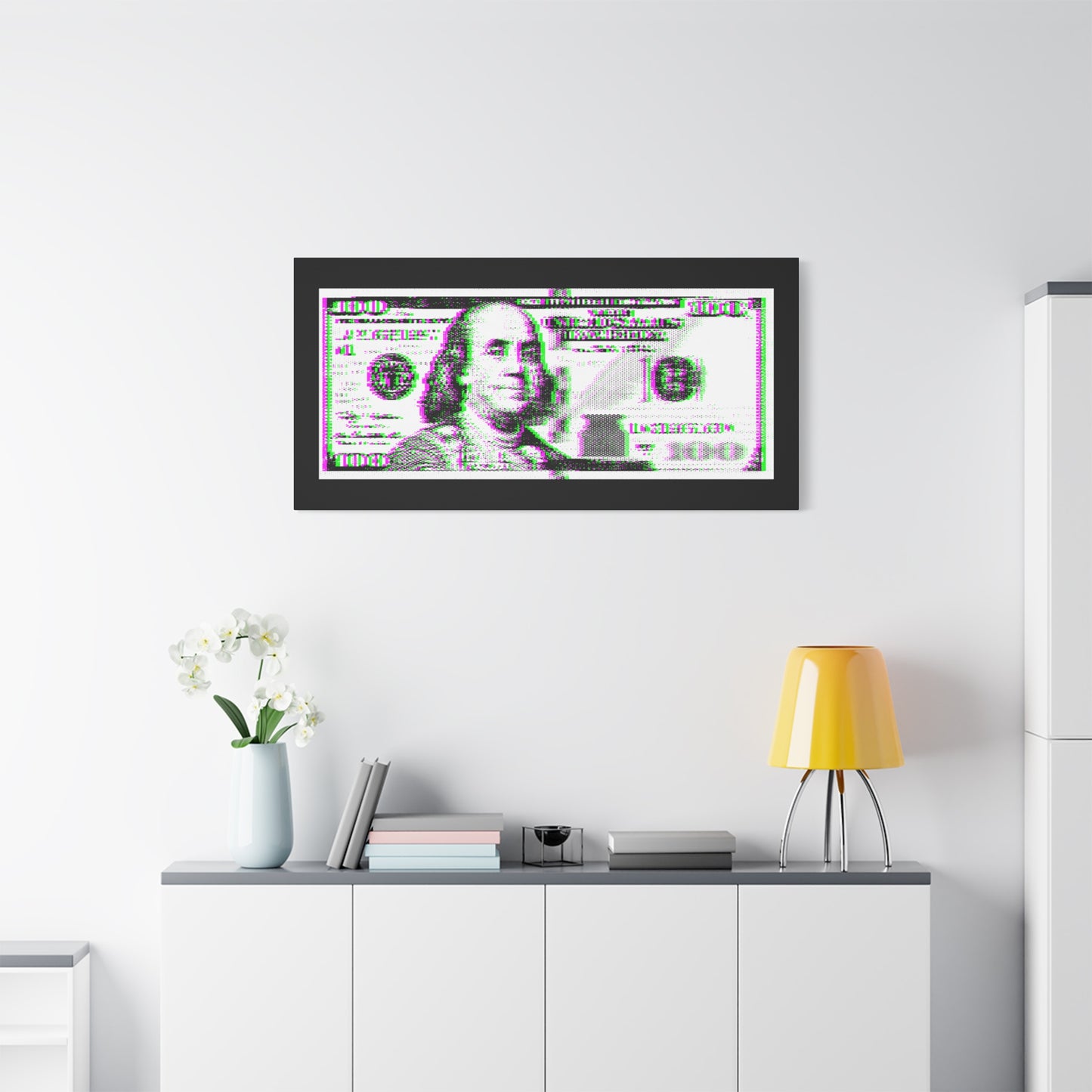 100 Dollars Bill - Green/Magenta Glitch - Canvas