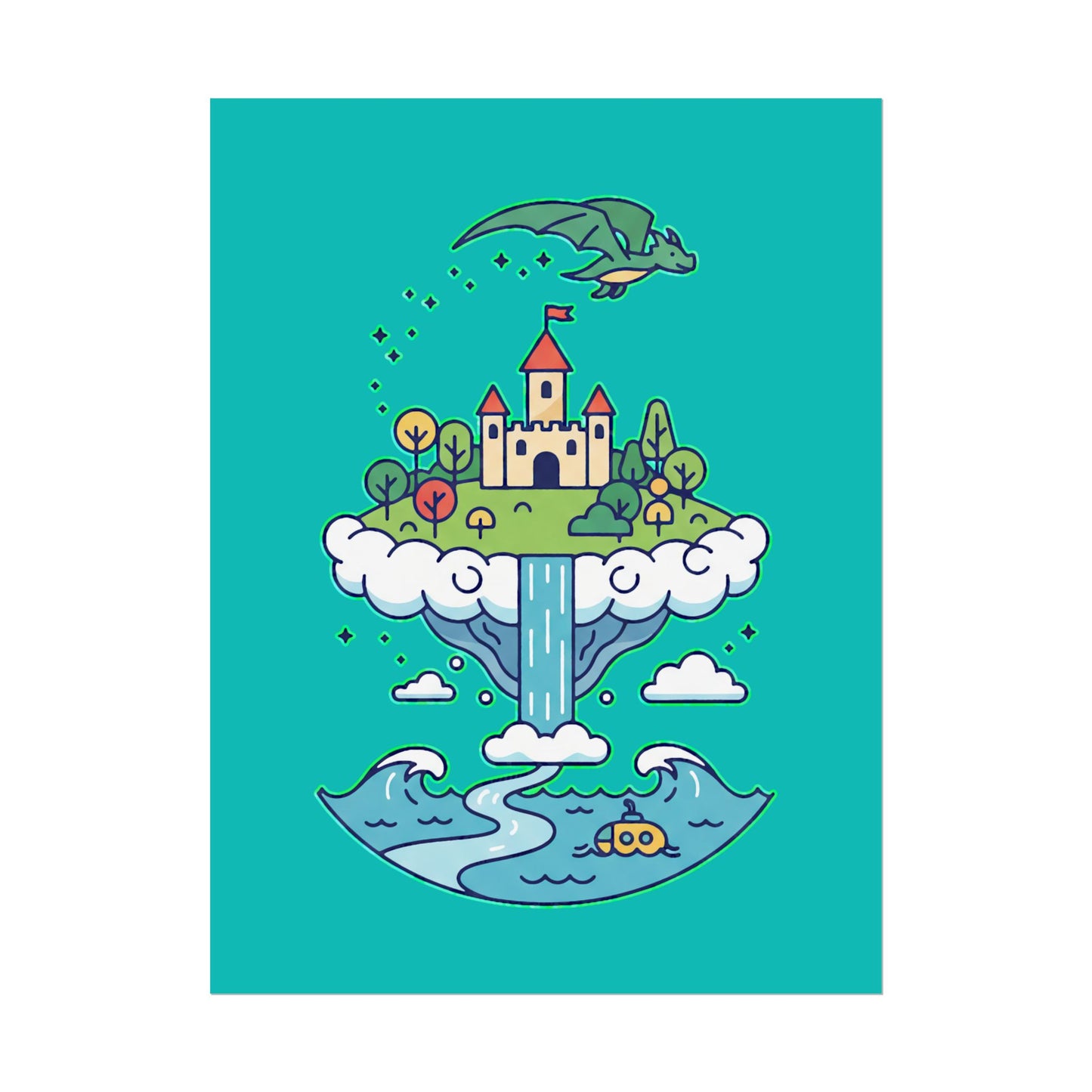 Floating Castle Dragon - Magical Fantasy Island - Poster