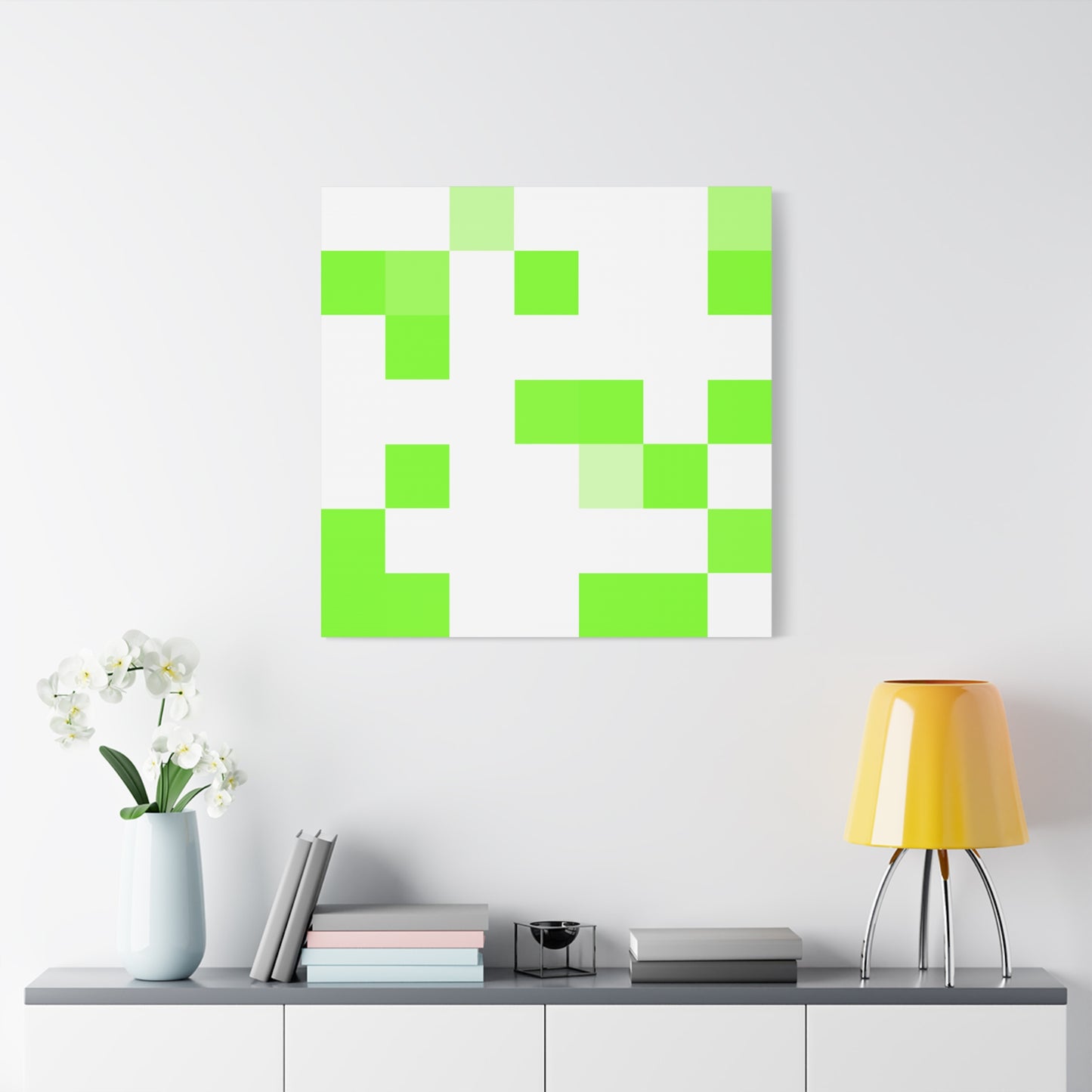 Lime Green Pixel Grid - Canvas