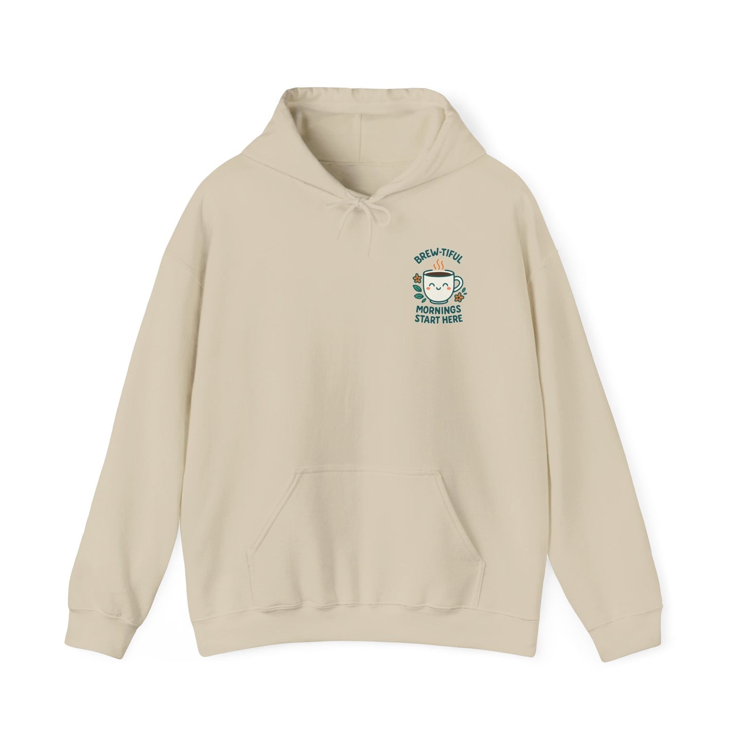 Brew-tiful Mornings Start Here Hoodie, Unisex Sweatshirt for Coffee Lovers, Cozy Gift