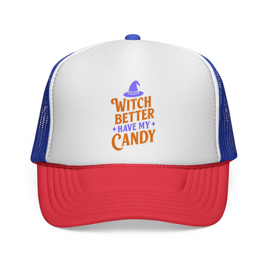 Halloween Trucker Cap, Spooky Hat, Witch Better Have My Candy, Pumpkin Costume Accessory, Trick or Treat Gear