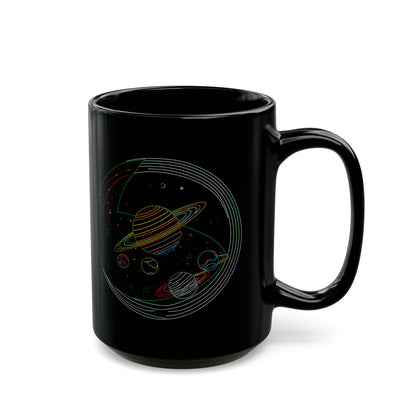 Cosmic Design Black Mug, Galactic Ceramic Coffee Cup for Space Lovers, Unique Gift for Astronomers, Birthday, Science Enthusiasts