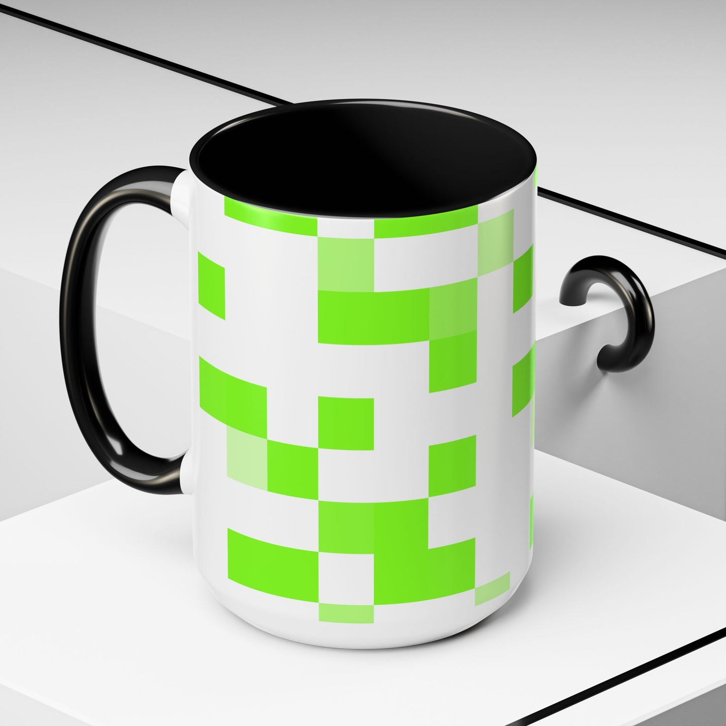 Lime Green Pixel Grid - Color Accent Mug