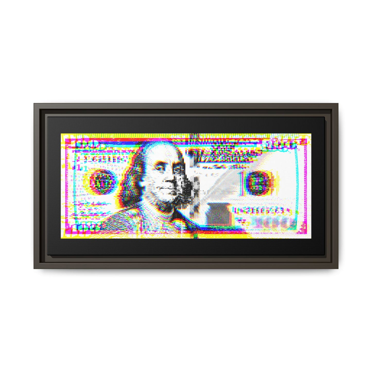 100 Dollars Bill - Neon Color Explosion - Framed Canvas