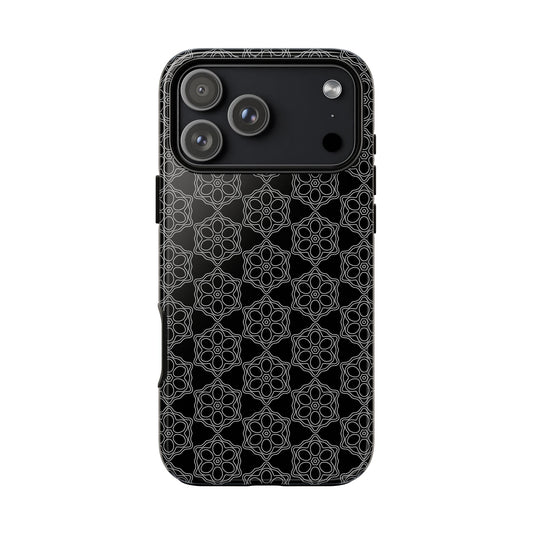 Geometric Pattern Phone Case, Dark Floral Case for Tough Protection, Stylish Smartphone Accessory, Gift for Tech Lovers, Trendy Mobile Cover