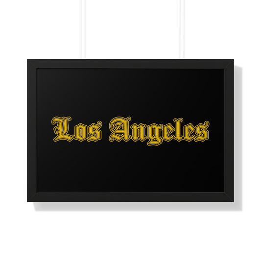 Los Angeles Framed Poster, Urban Wall Art for Home Decor, Cityscape Gift, Interior Design Accent, Modern Typography Decor - Golden Edition