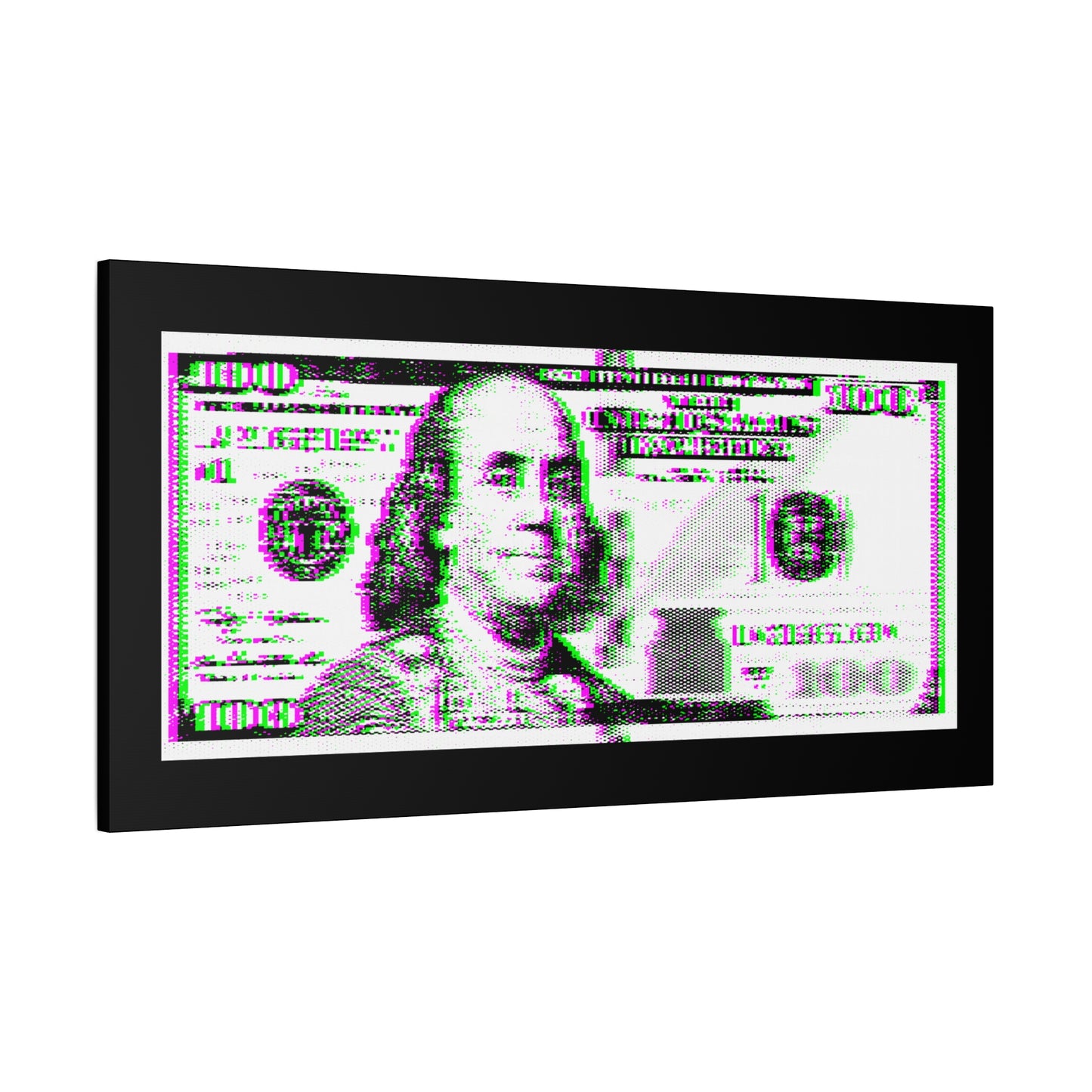 100 Dollars Bill - Green/Magenta Glitch - Canvas