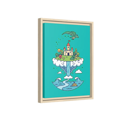 Floating Castle Dragon - Magical Fantasy Island - Framed Canvas